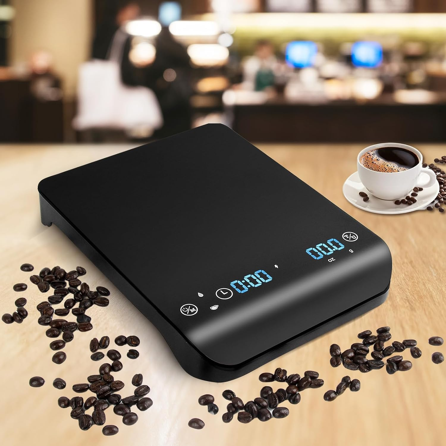Mini Coffee Scale with Timer, Rechargeable Espresso Scale, Drip Coffee Scale 3Kg/0.1G High Precision, Automatic Peeling Timer, Touch Sensor - Black image number 1