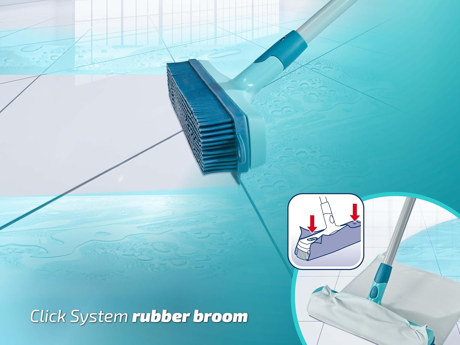 Leifheit Rubber Broom Click-System &ndash; Natural Rubber Supra Bristle Broom for Sweeping, Wiping and Water Removal, Compatible with Easy Click Telescopic Handles for Indoor and Outdoor Cleaning image number 3