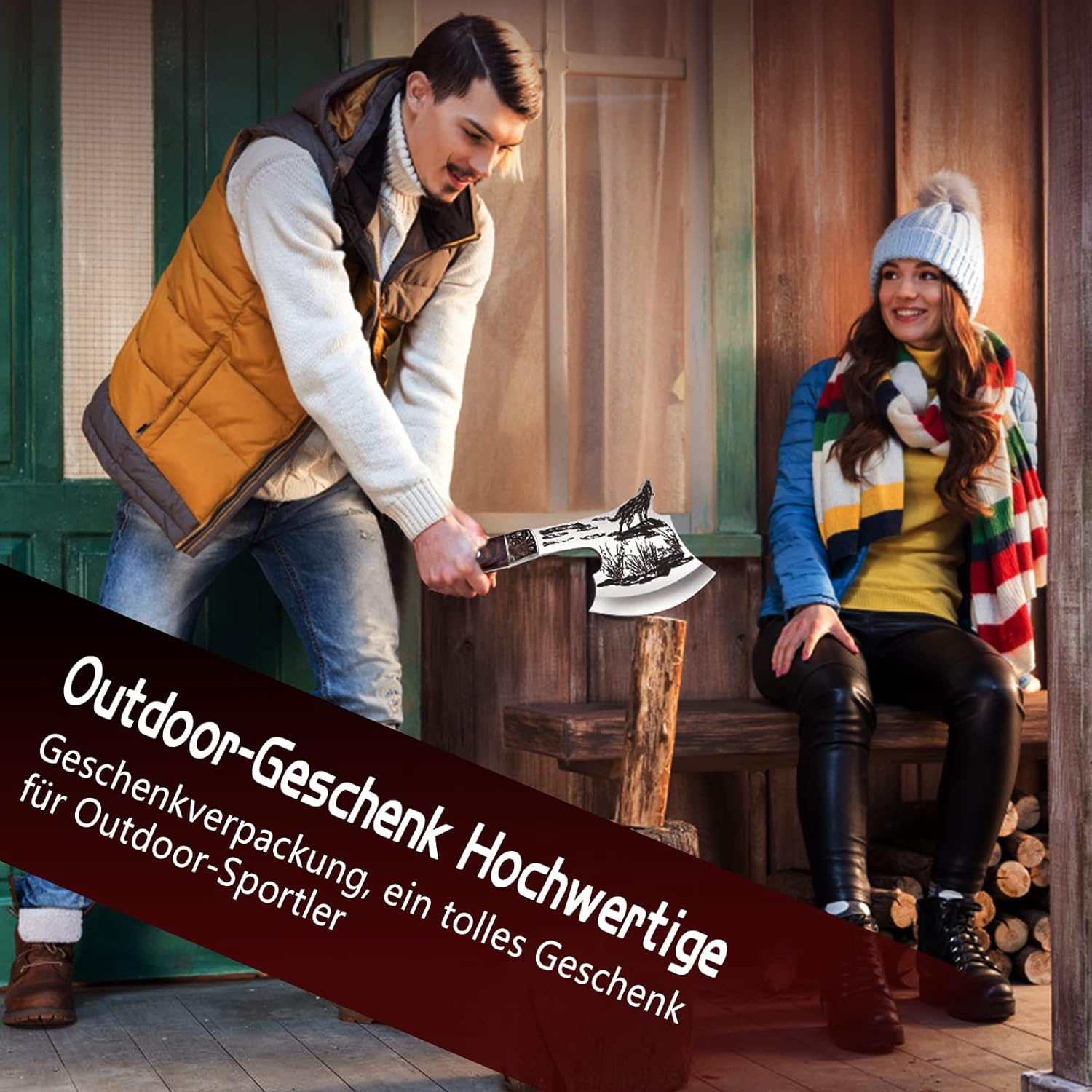 Survival Axe，Multitool Axe Set, Large Camping Axe with Hammer Whistle Compass Sheath Knife, 8 in 1 with Survival Hammer, Mutifunctional Survival Equipment for Hiking,Hunting,Camping, Bushcrafting image number 4