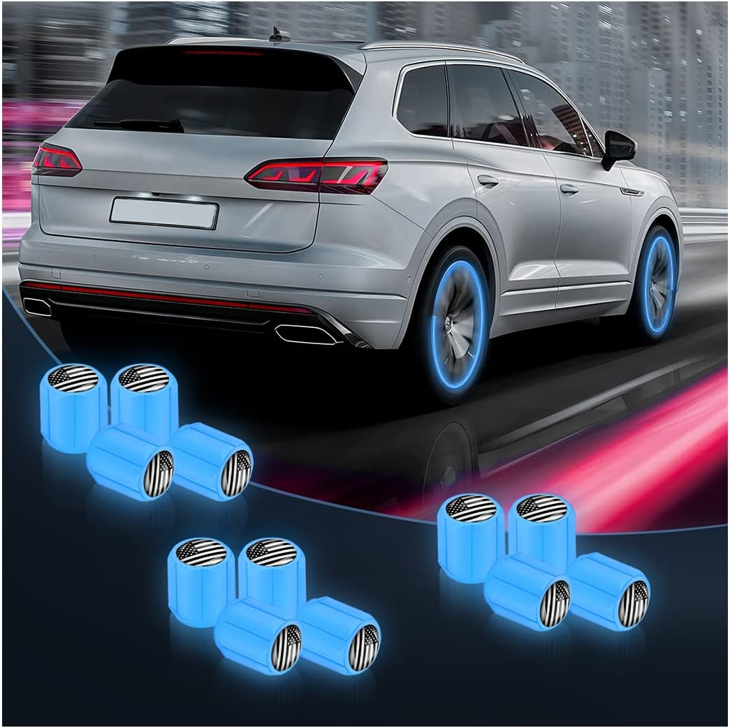 12PCS Fluorescent Car Tire Valve Stem Caps, Auto Corrosion Resistant Wheel Valve Cover, Luminous Illuminated Glow in the Dark, Car Decor Accessories Universal for SUV, Trucks, Car (Red(1))