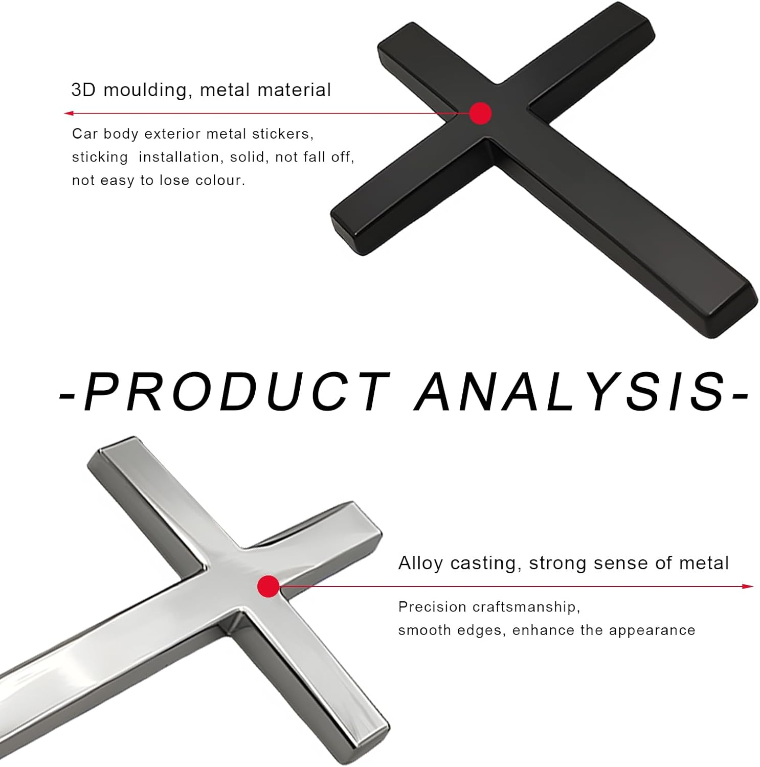 FSTURIOS 2PCS Metal Christian Cross Emblem Stickers, 2.5&times;1.8In 3D Jesus Christ Auto Emblem Badge Decal, Self-Adhesive Styling Cross Decal Decoration for Trunk Tailgate Side Fender (Black) image number 4