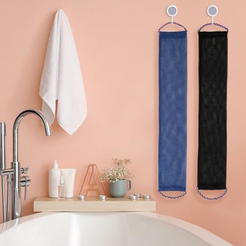 2 PCS African Net Sponge - Authentic Exfoliating Body Scrubber with Stretchable Nylon Mesh, Durable Hygienic Shower Back Scrubber for Men & Women (Black+Blue) image number 3