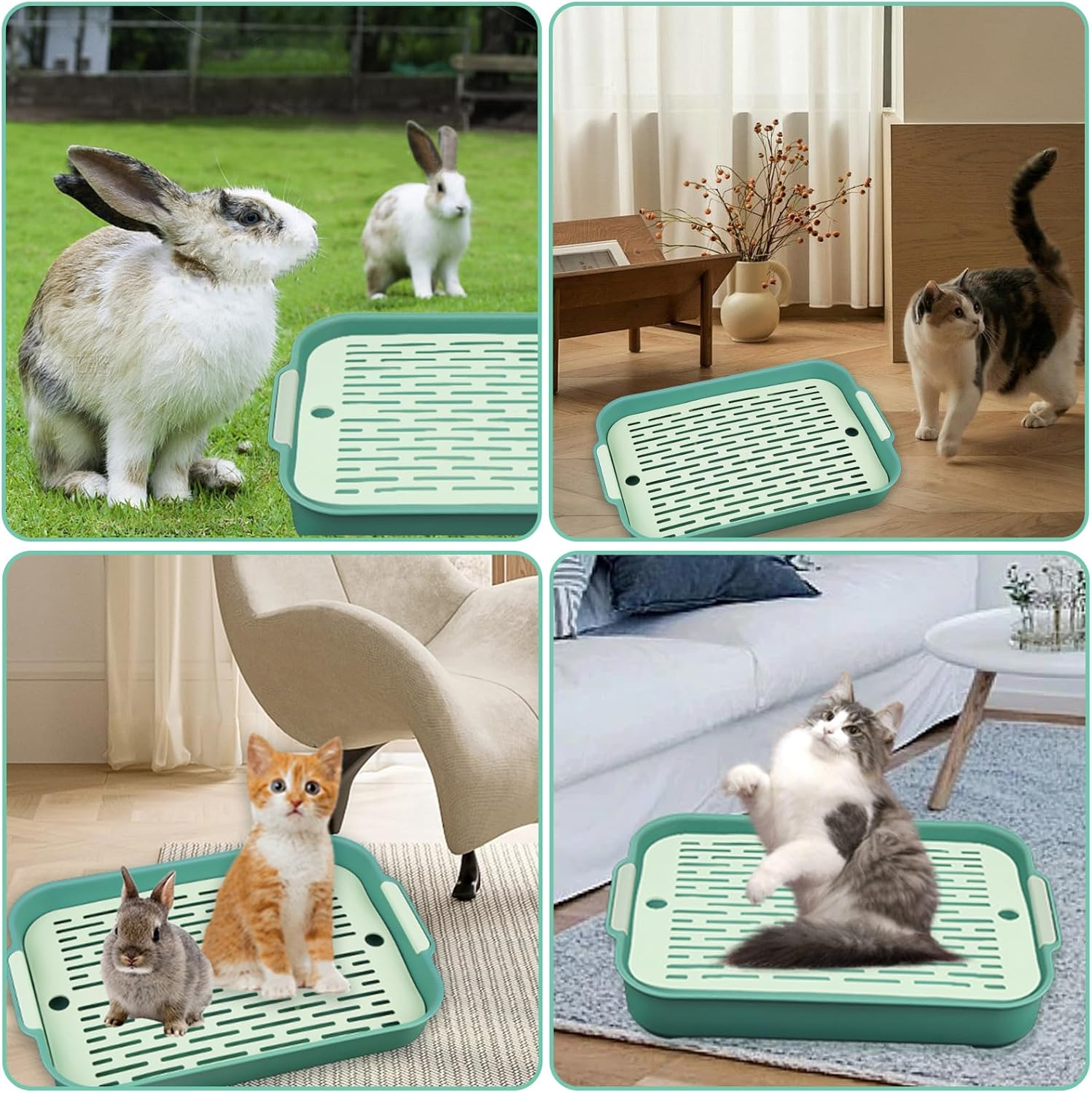 Tray, Rabbit Toilet, Rabbit Toilet, Cat Litter Tray, Large, Toilet Corner for Small Animals, Rabbits, Guinea Pigs (Green-Large) image number 3
