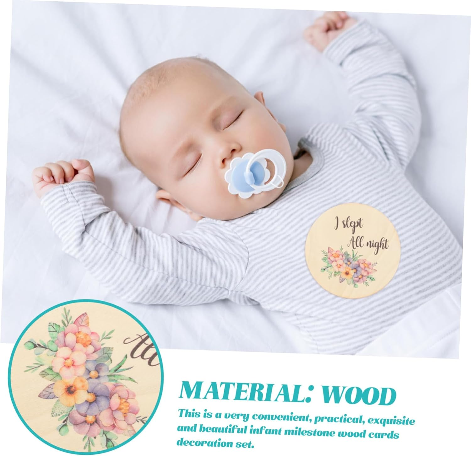 ERINGOGO Wooden Milestone Signs Birth Announcement Cards Months Milestone Wall Decor image number 1