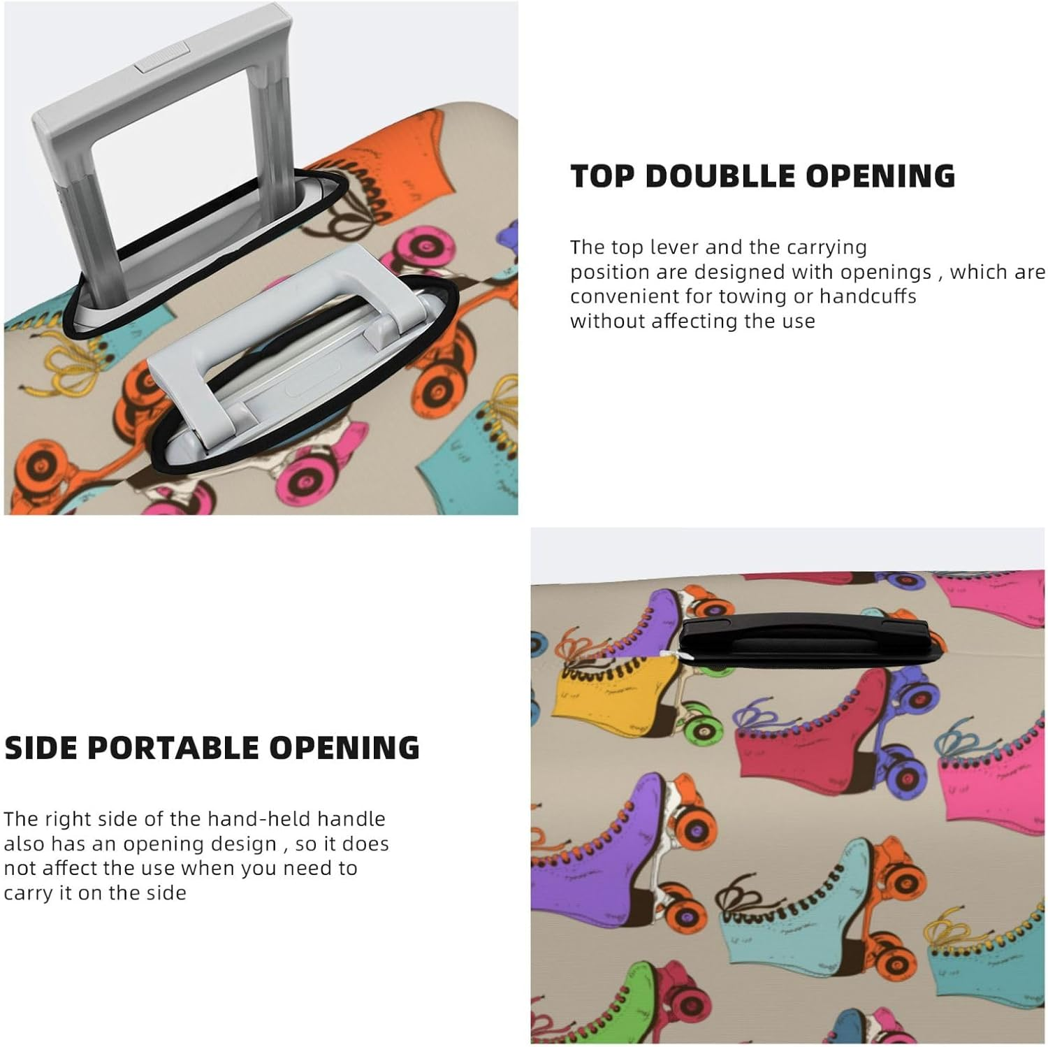 COMAAM Cute Panda and Sloth Elastic Luggage Compartment Protective Cover Luggage Cover Protector Suitable for Luggage of 18-32 Inches, Colorful Roller Skates, Large image number 7