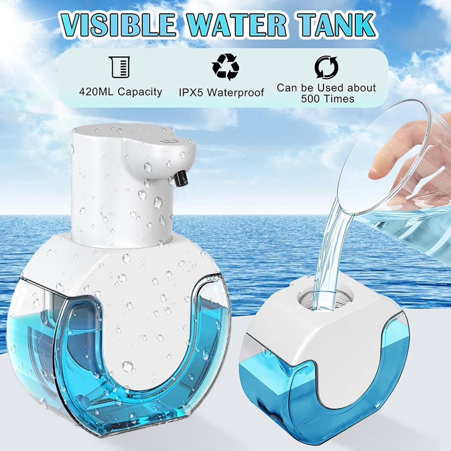 Automatic Foam Soap Dispenser, 420ML Infrared Hand-Free Touchless Soap Dispenser, Dish Liquid Shampoo Rechargeable Auto Hand Soap Dispenser (Foam Soap)