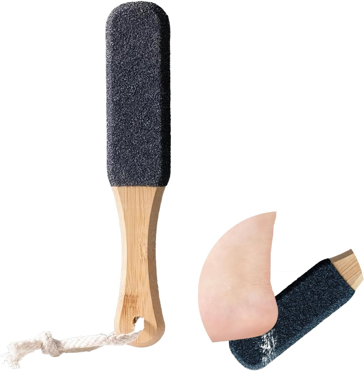 1 PCS Dead Skin Scraper for Home Spa Treatment Ergonomic Foot Pumice Stone Pedicure File with Wooden Handle, Callus Remover for Smoother Feet and Hands, Black Foot Scrubber and Heel Sander image number 5