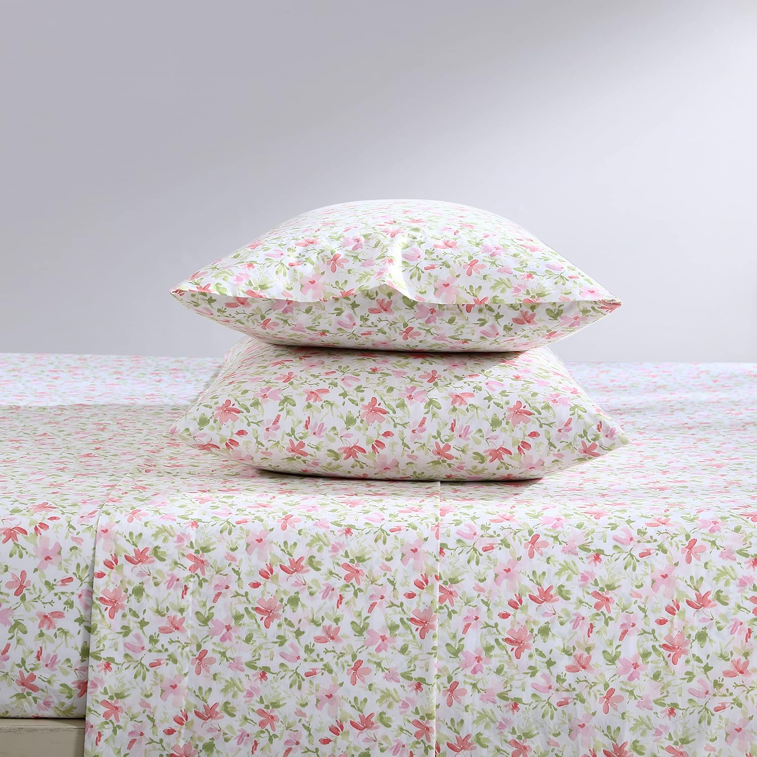 Laura Ashley Home - King Sheets, Cotton Percale Bedding Set, Crisp & Cool Home Decor (Norella Pink, King) image number 4