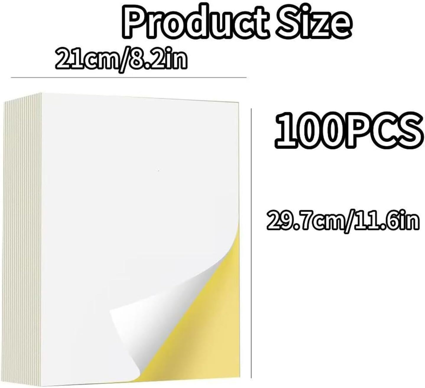 A4 Sticker Paper 100 Sheets, Self-Adhesive Matte Sticker Printer Paper Full Sheet Labels, Sticker Paper for Inkjet and Laser Printer Photo Paper, Shipping Labels, DIY, Office image number 4
