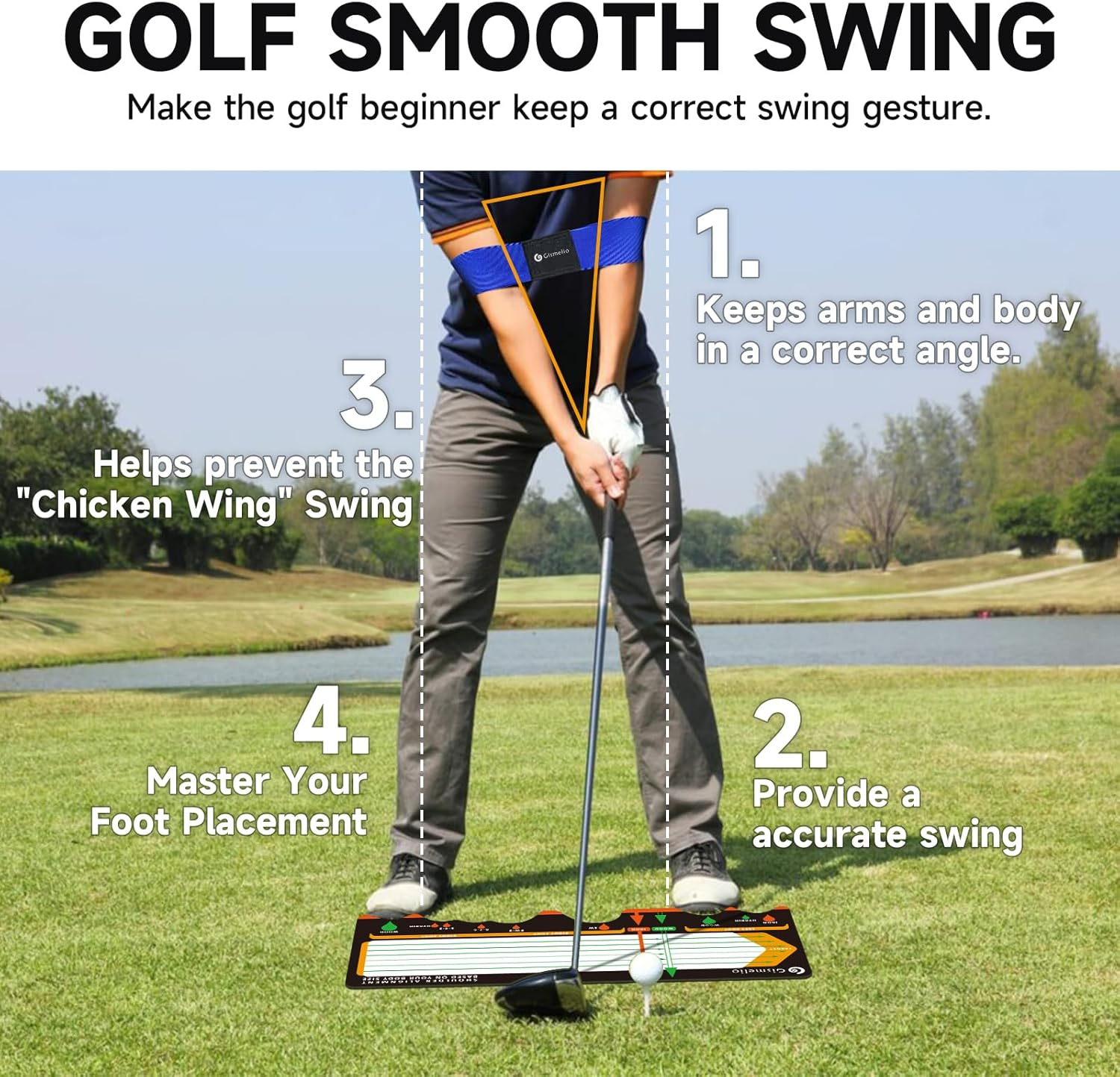 Golf Training Mat for Beginners | Posture Assistance and Entry-Level Stance Corrector | Golf Training Aids Pad for Men Women - Grey image number 2