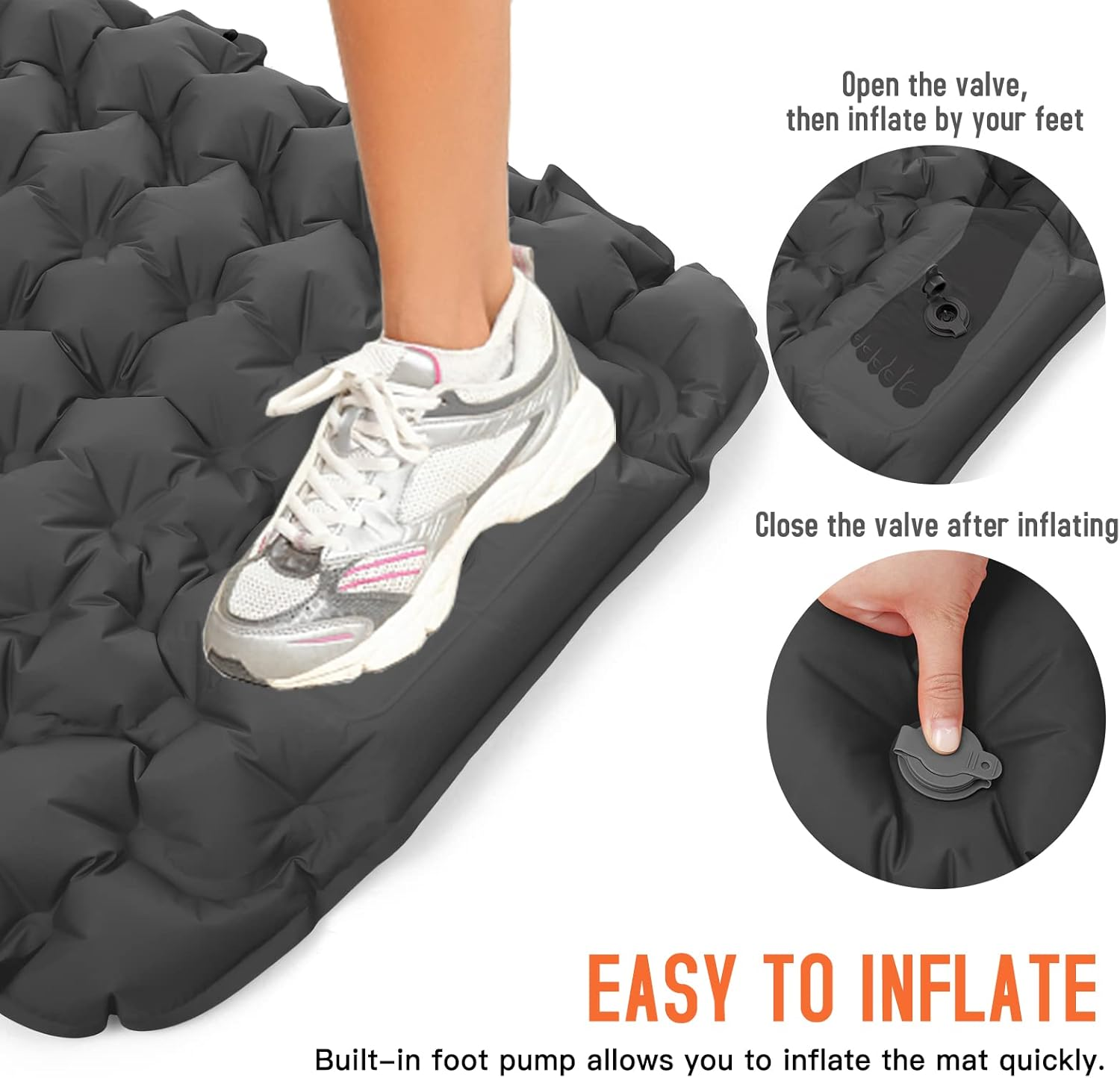 Eacam Sleeping Pad, Ultralight Inflatable Sleeping Pad for Camping, Built-In Pump, Ultimate for Camping, Hiking - Airpad, Carry Bag, Repair Kit - Compact & Lightweight Camping Pad