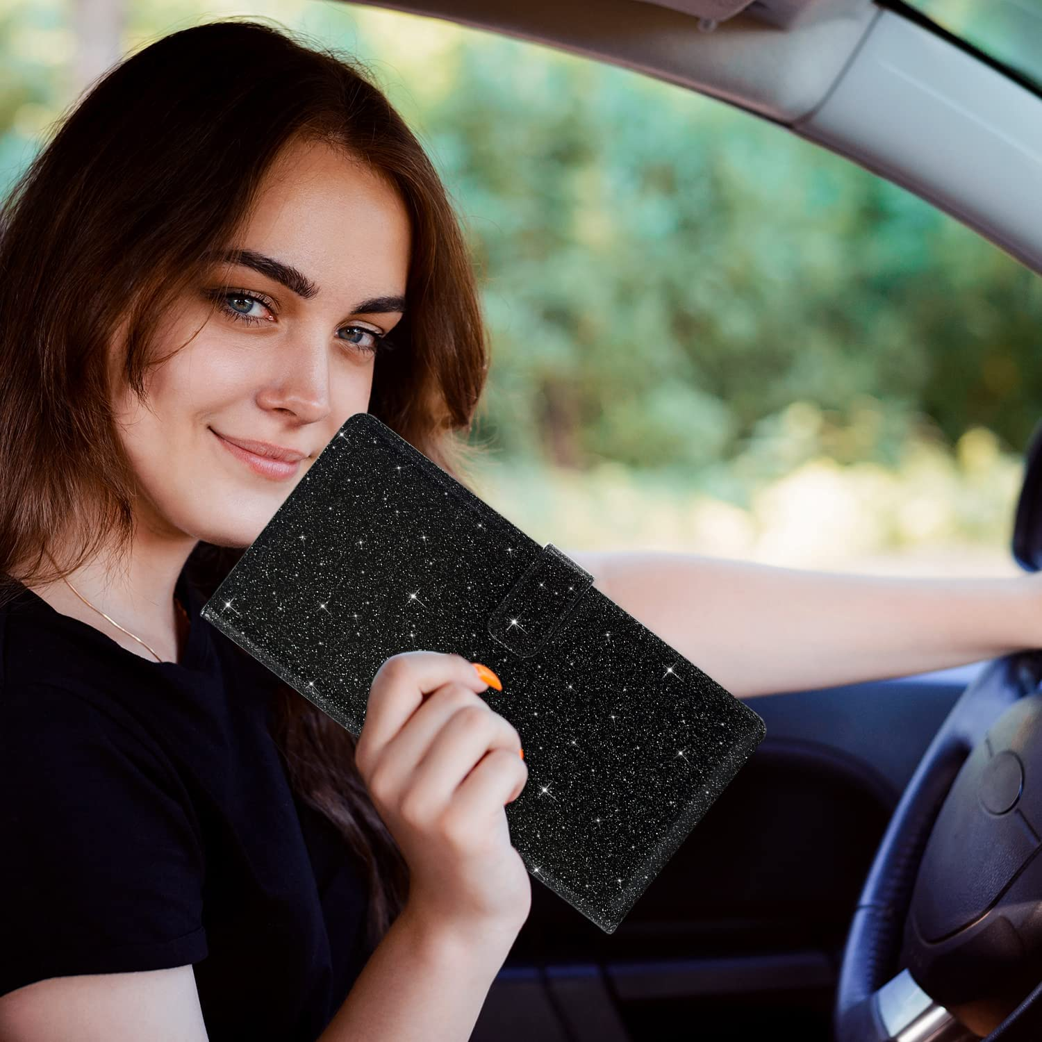 Rsaquar Car Registration & Insurance Holder, Glove Box Organizer for ID, Driver'S License Cards & Essential Documents, Men & Women, AAA Glitter Black, Large, Bling - Aaa Glitter Black image number 3