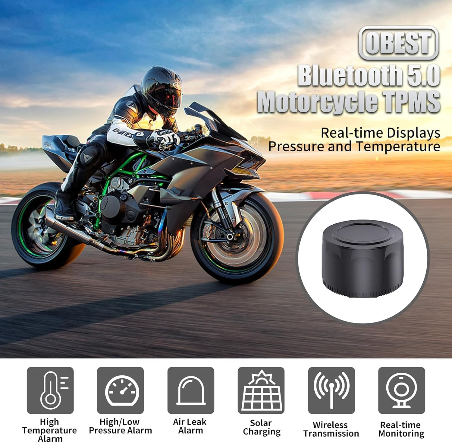 Motorcycle TPMS Tyre Pressure Monitoring System, App Control, Wireless Tyre Pressure and Temperature Detector, Bluetooth 5.0, Supports Ios and Android, with 2 External Sensors image number 4