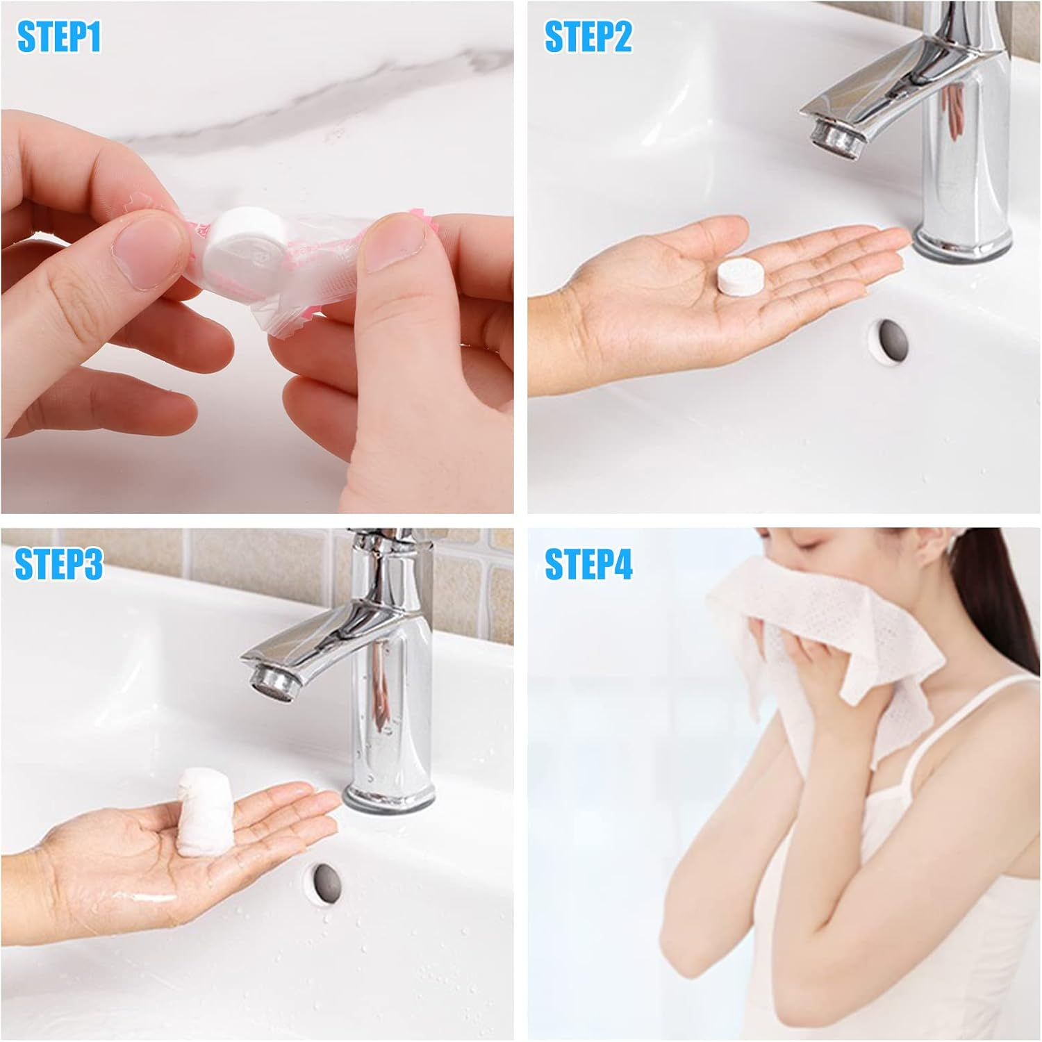 RETON 100 PCS Compressed Towels, Portable Compressed Towel Tablets, Mini Cotton Coin Tissue Disposable Compressed Face Towel, Travel Washcloth Toilet Paper Tablets for Travel Home Camping Outdoor
