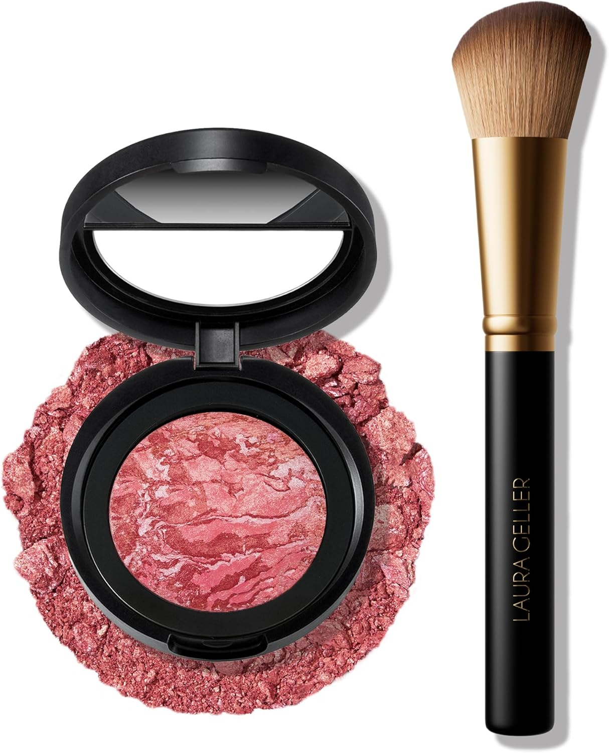 LAURA GELLER NEW YORK Baked Blush-N-Brighten Marbleized Blush + Angled Blush Brush (01 Tropic Hues, 47Mm) image number 2
