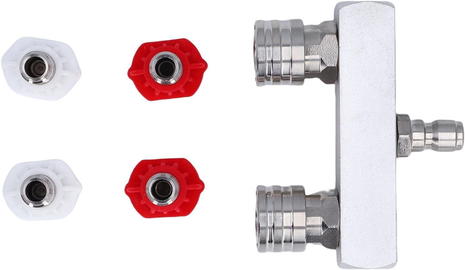 Jiawu Pressure Washer Tips, 2 in 1 Dual Power Washer Nozzle Tips, 1/4 Inch Quick Connect Aluminum Alloy Spray Nozzles with 0 Degree Red & 40 Degree White Nozzle, 4500PSI image number 4