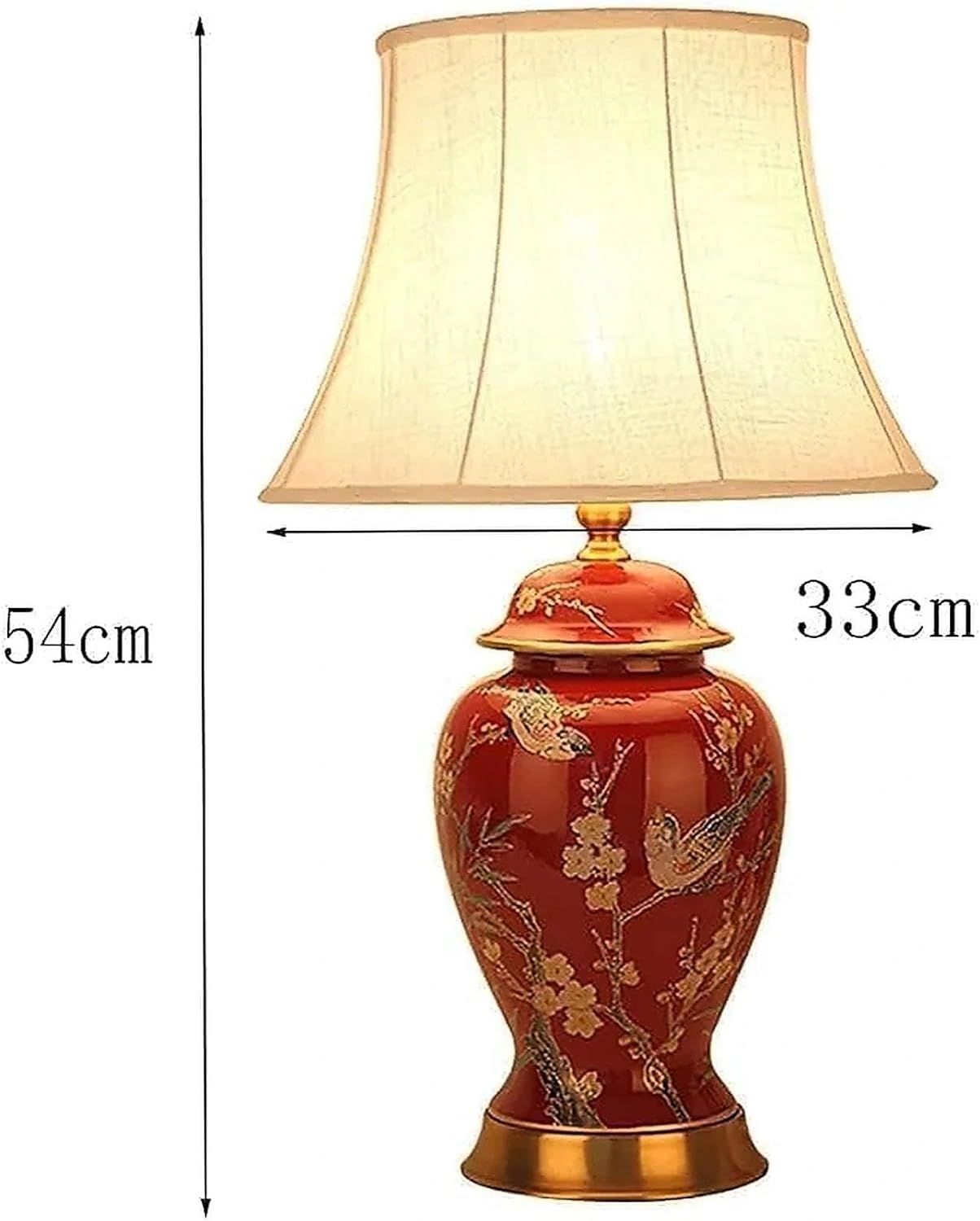 22" Vintage Ceramic Chinoiserie Table Lamp with Floral Birds Design, Classic Bedside Nightstand Lamp with Linen Shade for Bedroom, Living Room, Office image number 1