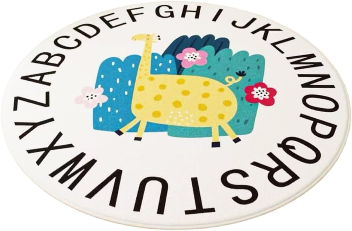 Giraffe round Area Play Mat, Alphabet Soft Area Rug, Cute Cartoon Fluffy Shaggy Carpet, Nonslip Modern Crawling Rug, Perfect for Bedroom Living Rooms Home Office ﻿ image number 1