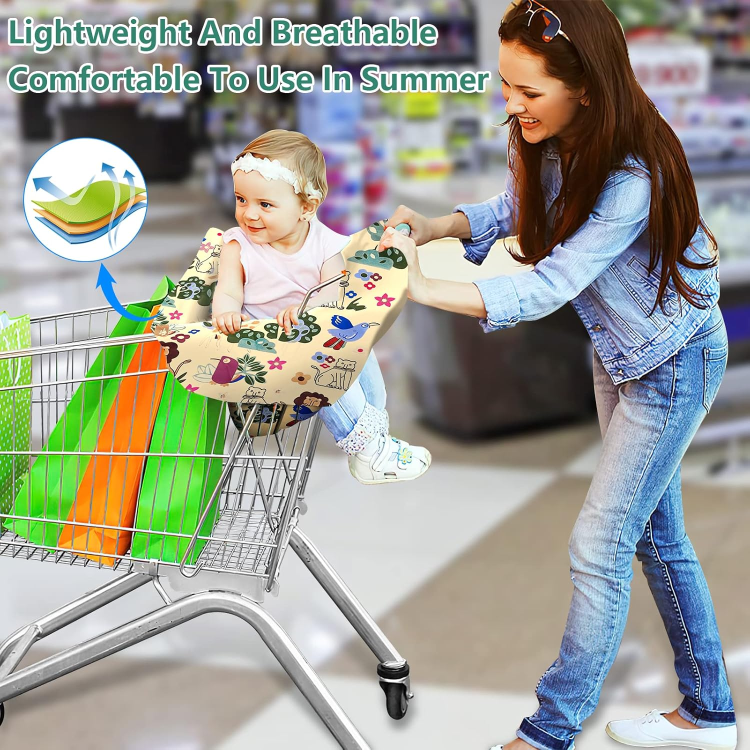 Shopping Cart Cover for Baby, High Chair Cover, Grocery Cart Seat Covers for Baby, Kids, Infants & Toddlers, Portable 2-In-1 Design, Includes Free Carry Bag (Cute Lion) image number 2