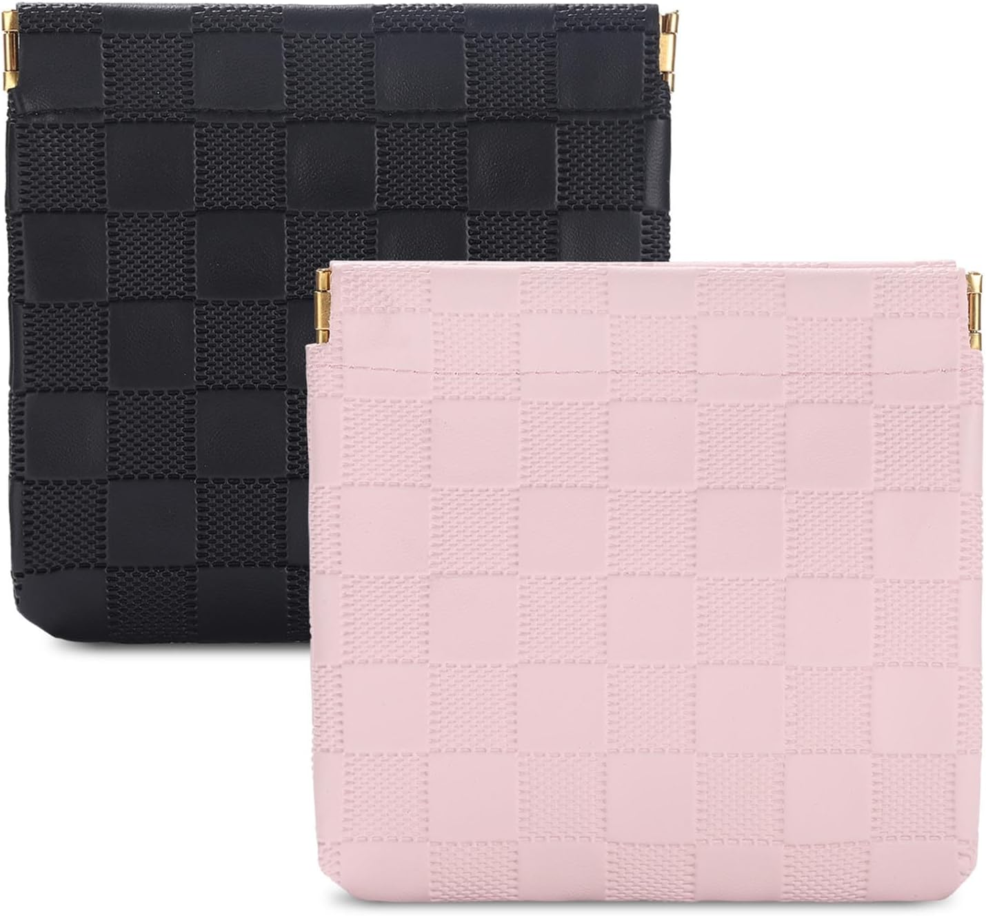 Sightor 2PCS Small Makeup Bag for Purse, Mini Cosmetic Bag Waterproof Pouch for Women, Checkered Purse Self-Closing Small Travel Kit Coin Lipstick Cosmetic Storage Bag, Pink, Purple, Checkered