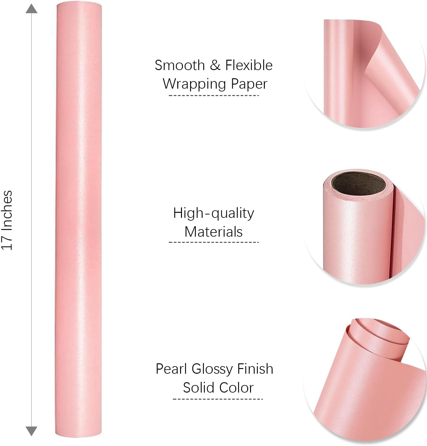 WRAPAHOLIC Baby Shower Wedding Wrapping Paper Roll, Pink Solid Color Gift Wrapping Paper - Perfect for Birthday,Bridal,Valentine'S Day - 17In X 32.8Ft Roll, 46 Sq. Ft image number 1