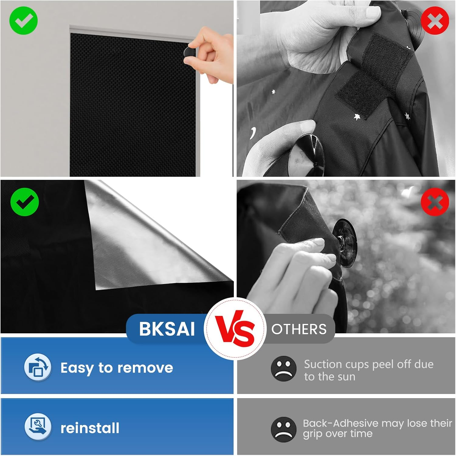 BKSAI Blackout Window Cover No Drill Cuttable 57X78 Inch 100% Black Out Windows Film Room Darkening Shades Traceless Removeable image number 5