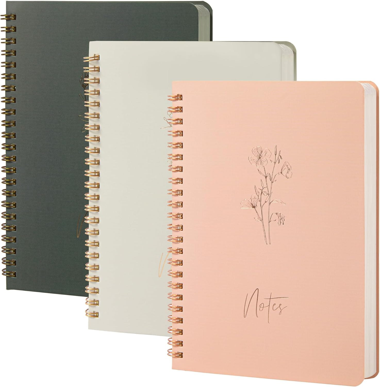 MGGAO Pack of 3 Spiral Notebooks for Women - Aesthetic Journal/Notebook with Large Pockets & 7 Mm 60 Sheets Lined Pages - for School and Office Supplies image number 1
