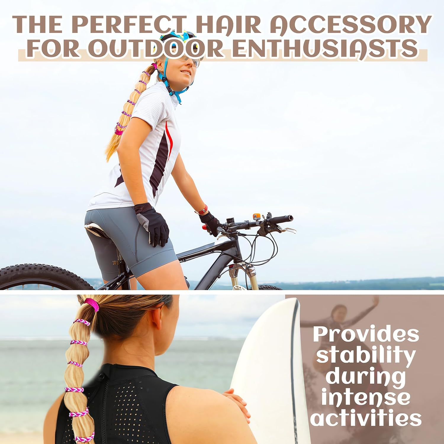 6 Pieces Elastic Spiral Hair Ties for Sport 25.1" & 35", Colorful No Damage Braided Ponytail Holders Wrap for Thick Curly Thin Long Hair Swimming Riding Diving Surfing