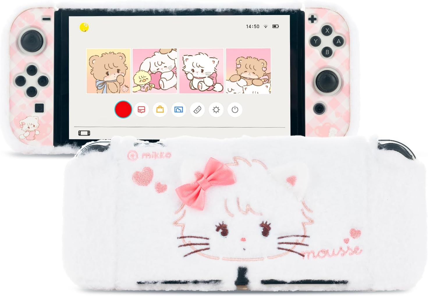 Geekshare Protective Case for Switch Oled,Kawaii Plush Cover Case,Anti-Scratch Switch Hard Case Protector Compatible with Switch OLED and Joystick Controllers - Mikko Sweet Thoughts image number 1