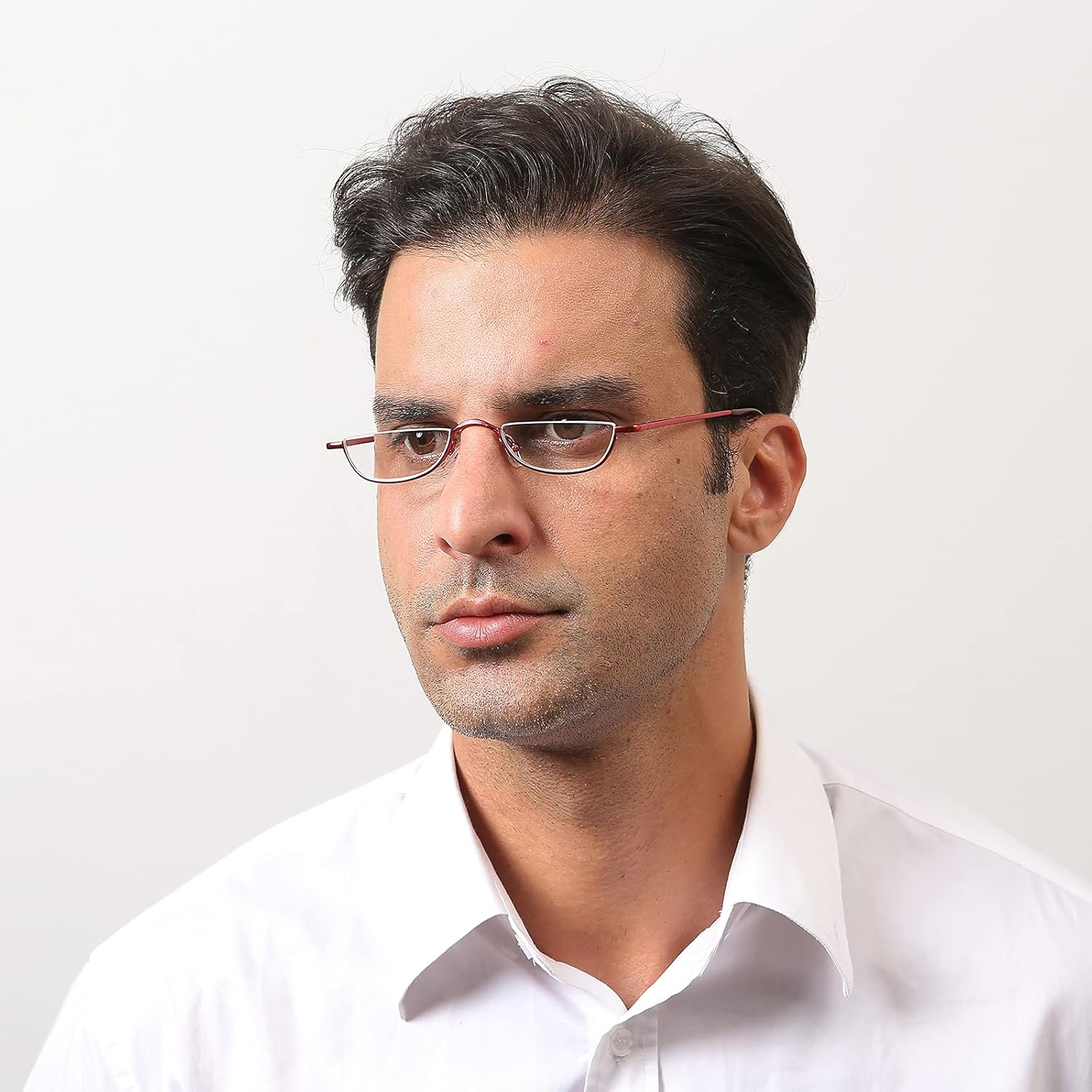 Half Reading Glasses - 2 Pairs Half Rim Metal Frame Glasses Spring Hinge Readers with Leather Pouch for Men and Women - 1.0 X, Blue image number 7