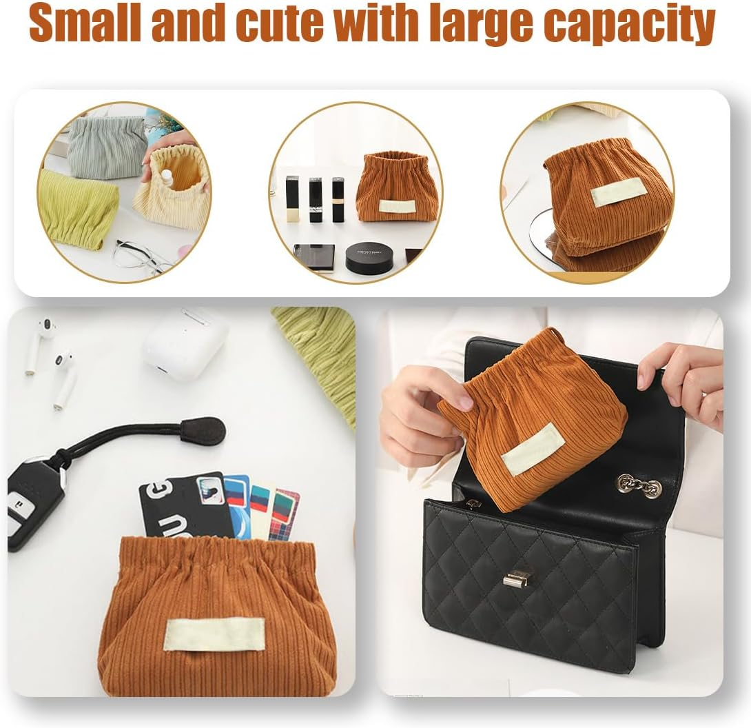 Corduroy Elastic Hair Tie Organizer, Portable Capacity Corduroy Elastic Storage Bag Closing Lipstick Bag, Cute Mini Makeup Pouch Bag Light and Easy to Carry (2A2) image number 5