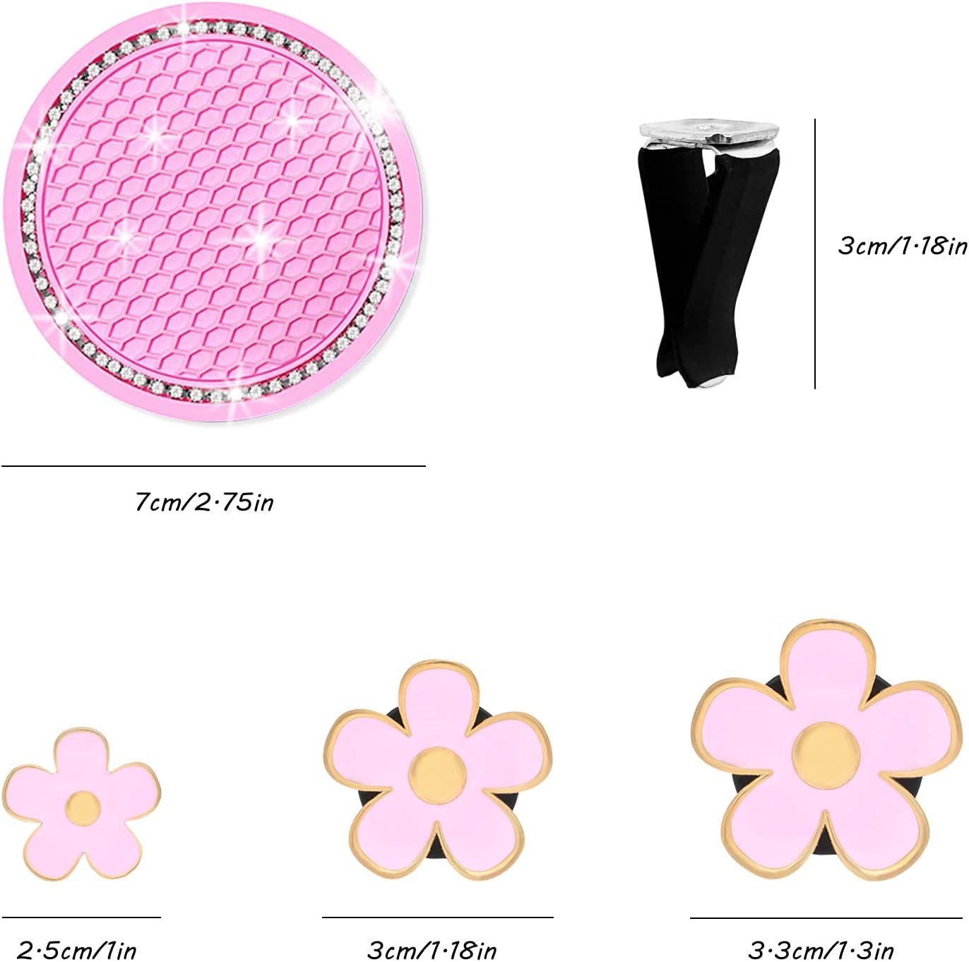 Sourceton 11 Pcs Daisy Car Decoration Flower Set, Pink & Multicolor Daisy Air Outlet Petals & Coasters image number 1