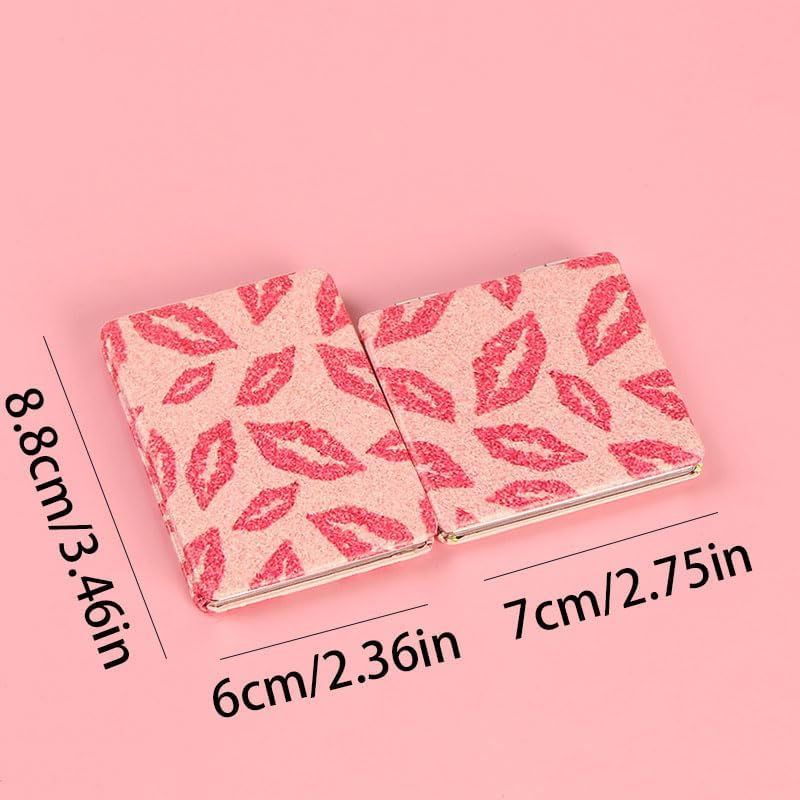 NOIAFZY 2PCS Pink Glitter Rectangular Foldable Mirror, Compact Pocket Vanity Mirror for Purse Travel Camping