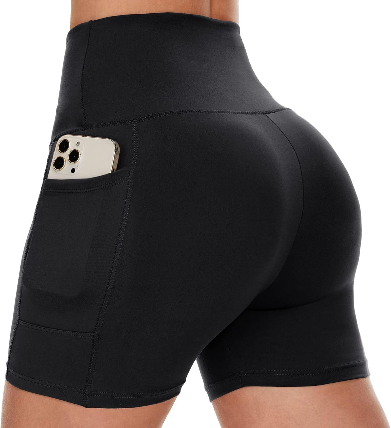 M2M STYLE High Waisted Yoga Shorts for Women - Soft & Stretchy Biker Shorts with Pockets for Running, Cycling, Fitness & Activewear image number 4