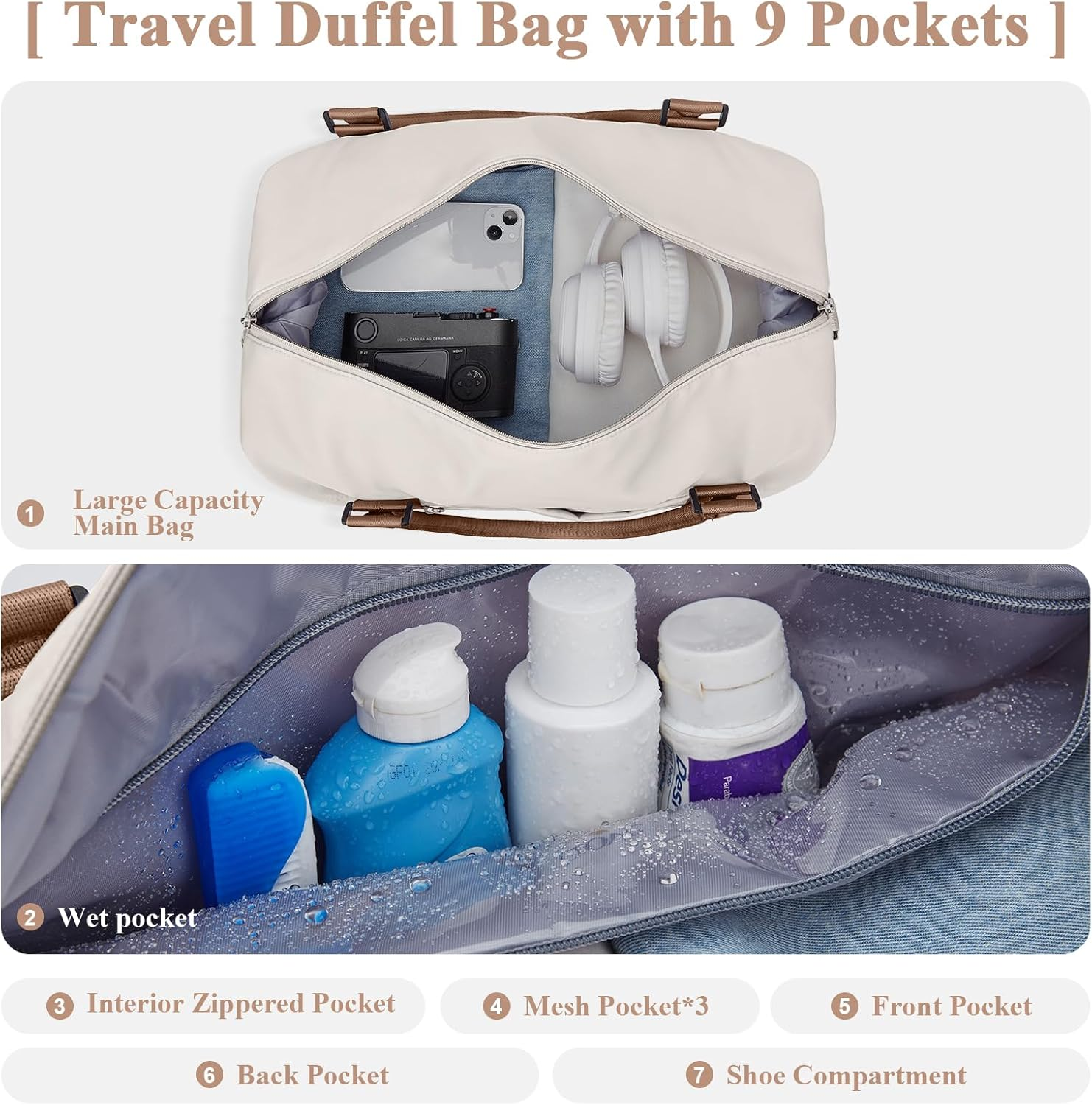 Pakembl Weekender Bags for Women,Travel Duffle Bags with Shoes Compartment,Overnight Travel Bag with Wet Pocket,Gym Tote Bag B01 image number 4