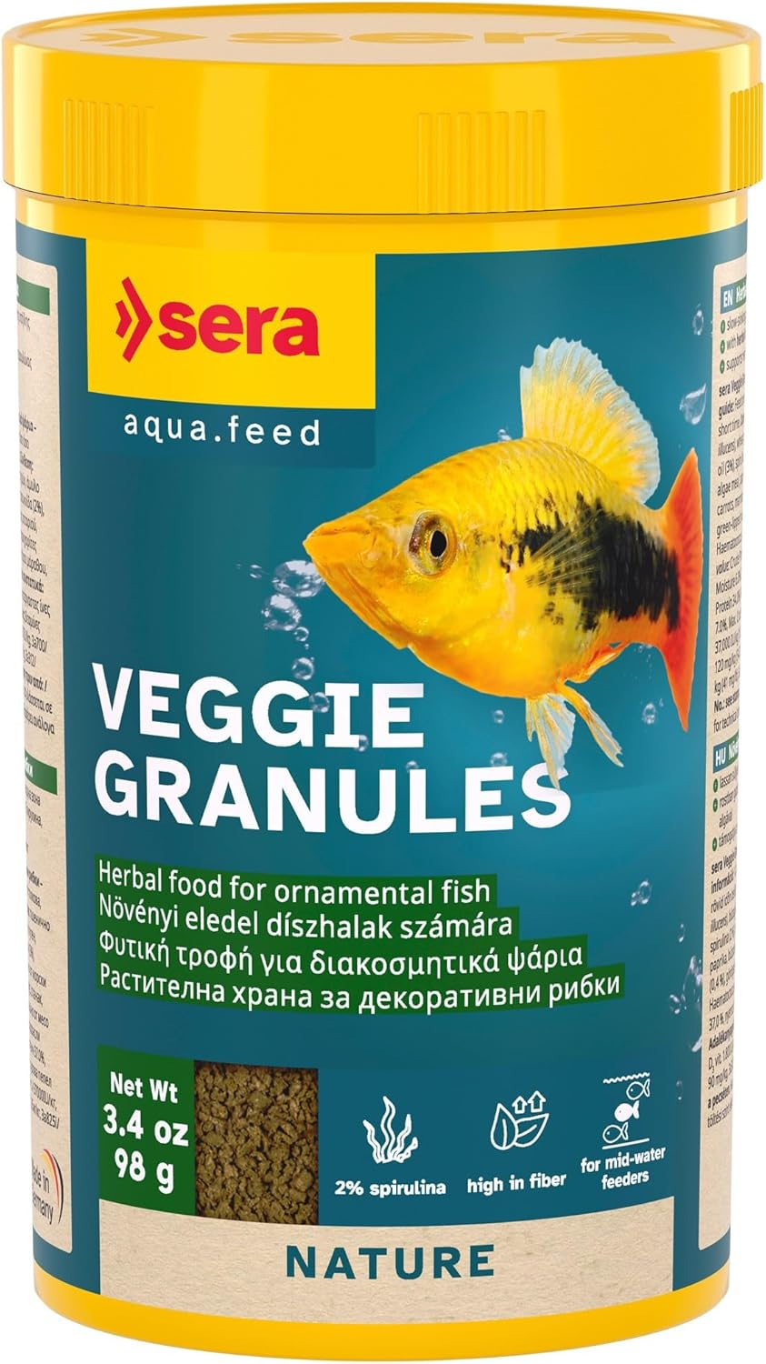 Sera Veggie Granules, Herbal Food for Ornamental Fish Eating in the Middle Water Zone, Easily Digestible, for Freshwater Aquariums, 250Ml (98G) image number 1