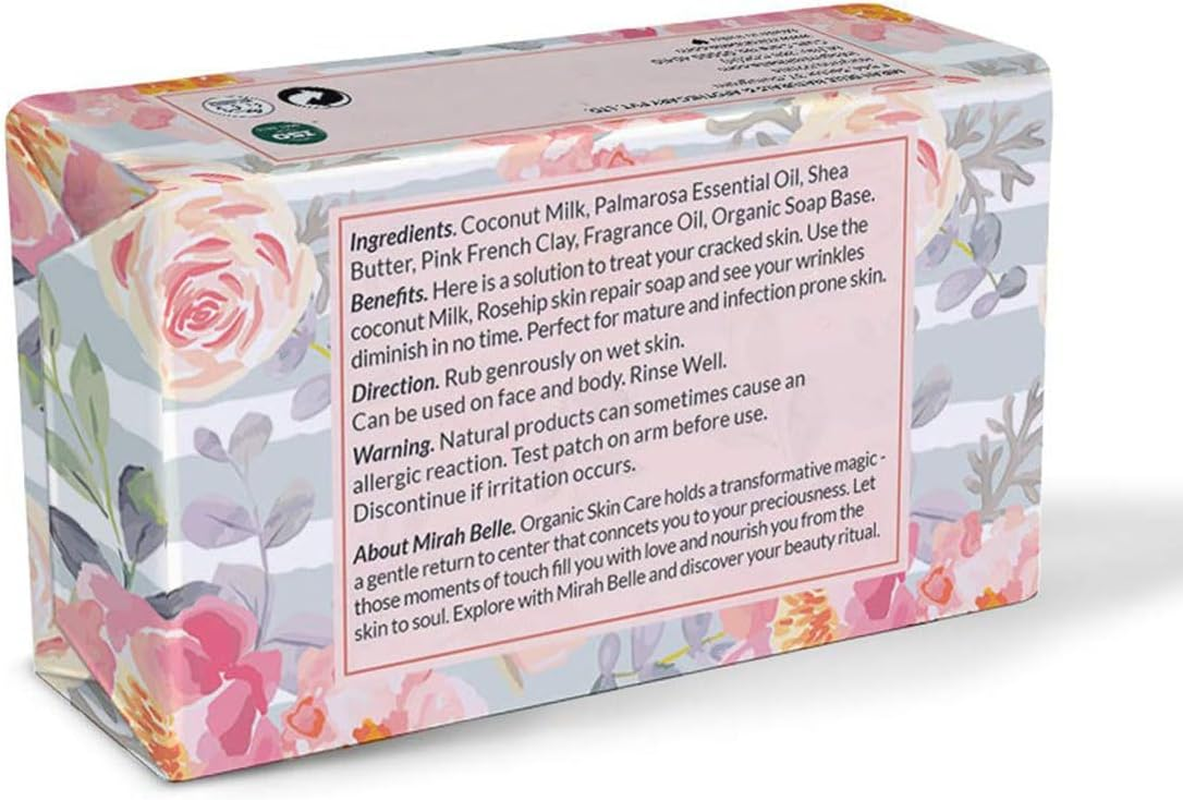 Mirah Belle Coconut Milk, Rose-Hip Soap (Pack of 6-125 Gm) - for Dry and Rough Skin - Moisturising and Smoothening - Handmade, Vegan and Cruelty Free - 750 Gm image number 2