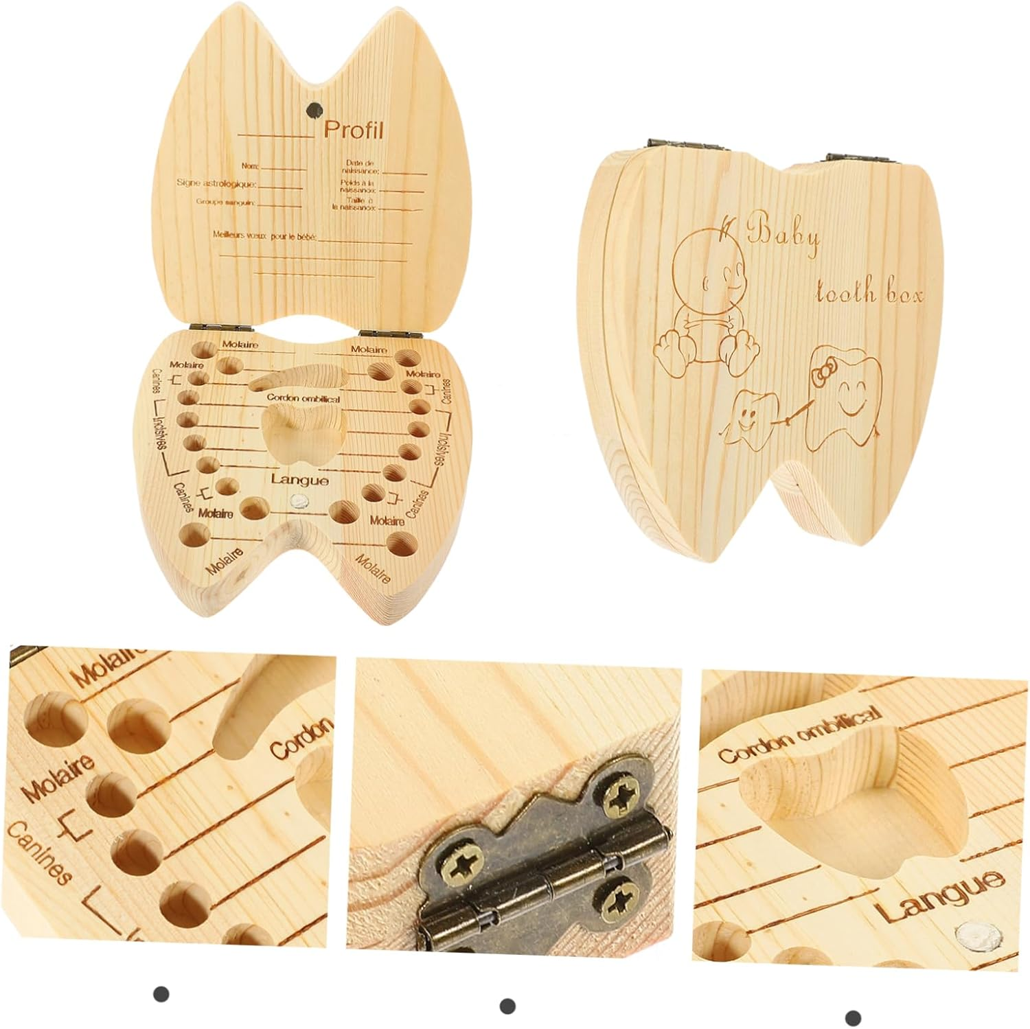 Deciduous Tooth Storage Box Wooden Tooth Holder for Christmas Birthday Collecting Boys and Girls image number 6