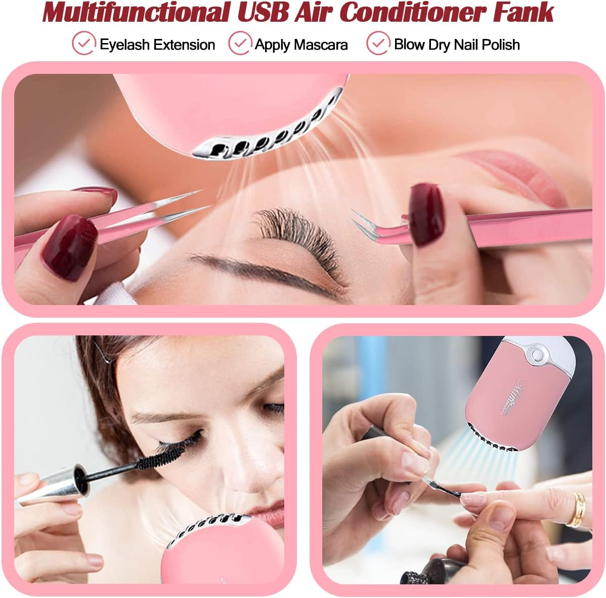 Eyelash Extension Supplies USB Air Conditioning Blower Facial Mister Lash Tweezers Mirror Mascara Brush Lash Shampoo Brush Bottle Silicone Pad Glue Rings under Eye Gel Pads Micro Applicators Tapes image number 5