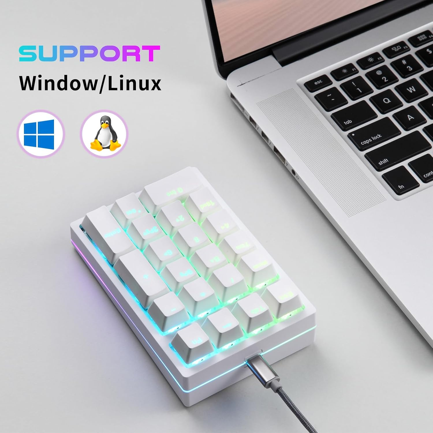 MOTOSPEED K24PRO Mechanical Numeric Keypad USB Wired 21Keys Mini Numpad Portable Keypad RGB Backlight Gaming Keypad Extended Layout for Cashier,Computersfor Pc,Mac,Windows image number 5