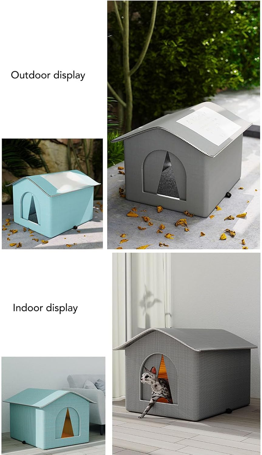 Cat House for Outdoor Cats, Winter Warm Waterproof Insulated Outdoor Cat Shelter, Elevated Outdoor Cat House, Weatherproof Enclosed Tent Insulated Shelter (Gray) - Grey image number 5