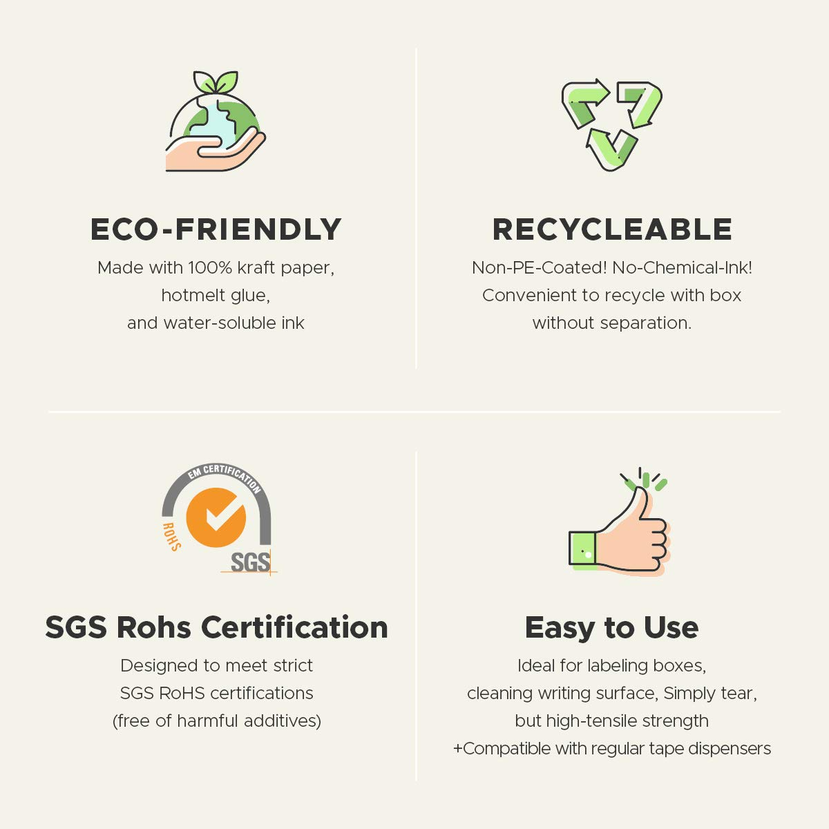 Brown Kraft Paper Tape, 2&rdquo; X 43 Yards, Writable Non-Coated Surface for Masking, Sealing, and Packaging Use, Eco-Friendly and Recyclable, Easy-To-Tear (Non-Printed) - Fragile-Printed(2Pcs) image number 7