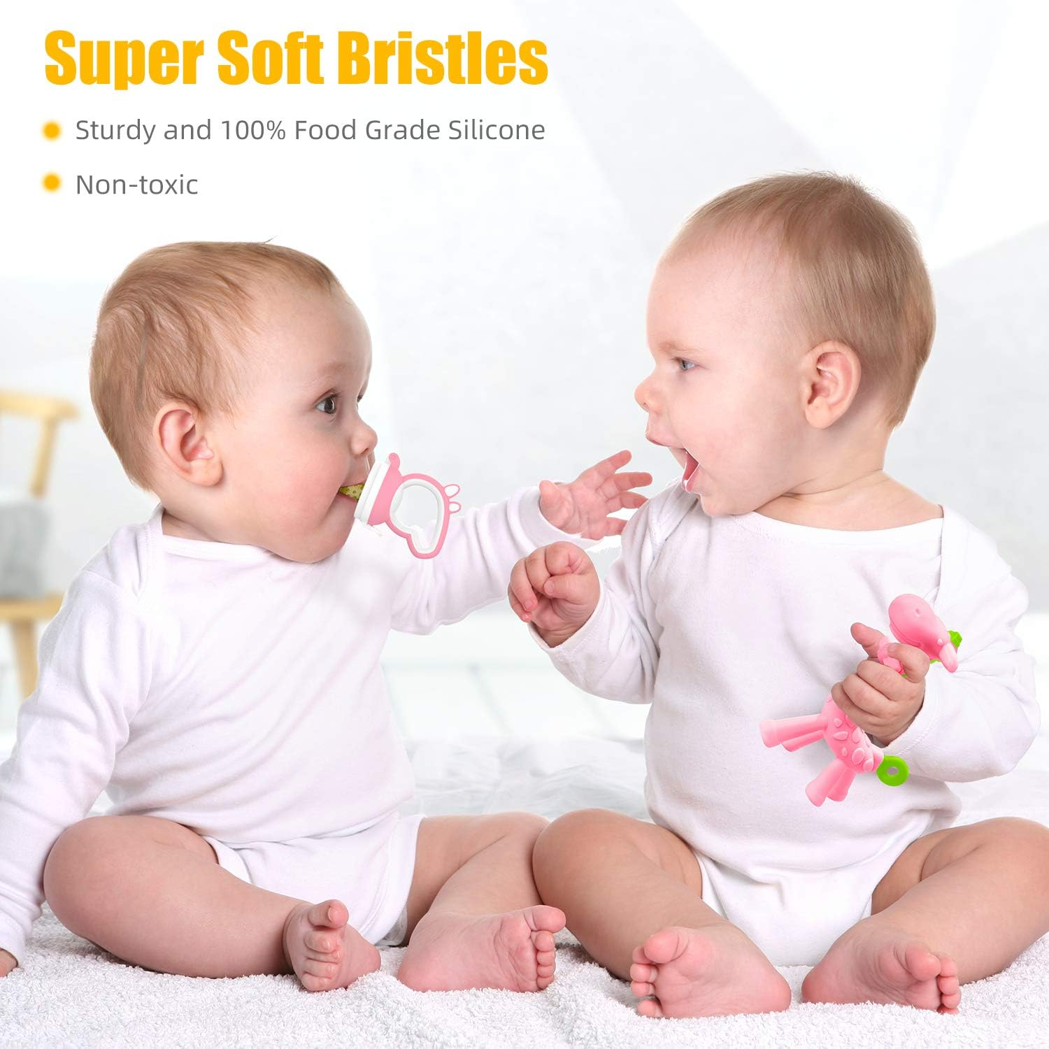 SHARE&CARE Baby Teething Toys and Natural Organic Fruit Feeder Pacifier/Baby Teether Chew Toys Fresh Food Feeder/ 1 Teethers and 1 Feeder with 3 Silicone Sacs (Pink) image number 1