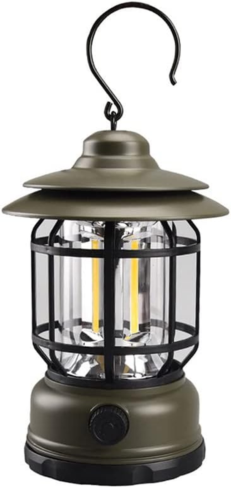 Camping Lanterns Rechargeable, Portable Electric LED Camping Lights Outdoor Hanging Tent Light Vintage Tabletop Lantern Decor Stepless Dimming Waterproof for Camping, Power Outages, Indoor (Green)