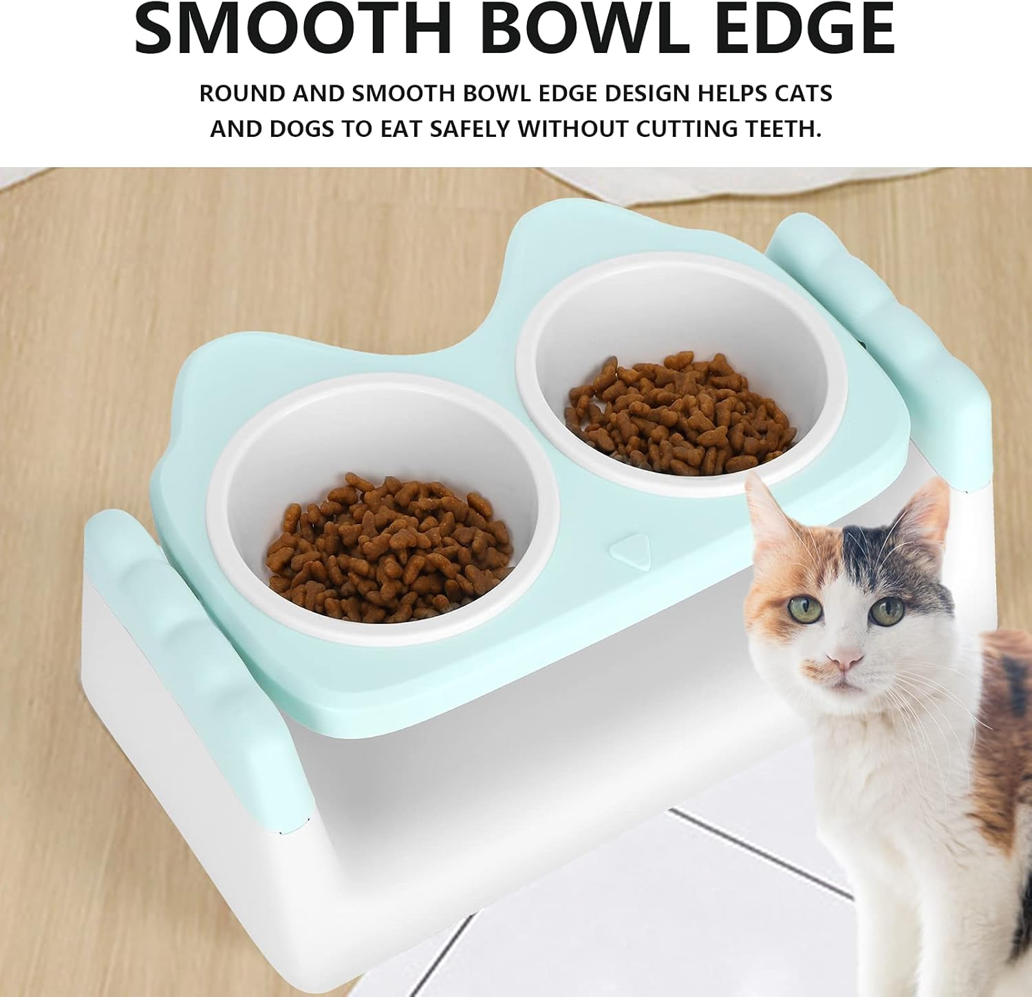 Elevated Cat Food Bowls, Double Cat Food Water Bowls with Raised Stand, Removable anti Vomiting Plate Dishes Pet Bowl for Cats Small Dogs (Green) image number 5