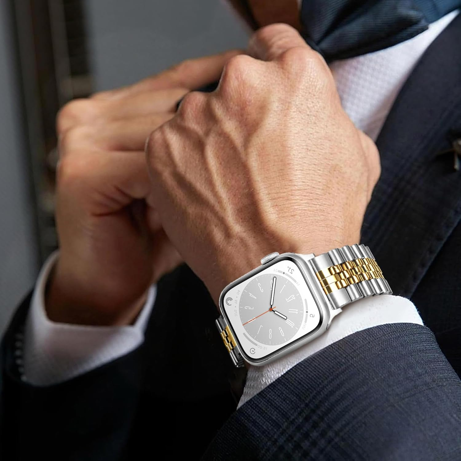 Vamyzji Compatible with Apple Watch Band 49Mm 46Mm 45Mm 44Mm 42Mm 40Mm 41Mm 38Mm, Metal Apple Watch Strap for Iwatch Ultra 3 2 1 Series 11 10 9 8 7 6 5 4 SE 3 2 1, Stainless Steel Bands for Women/Men image number 4