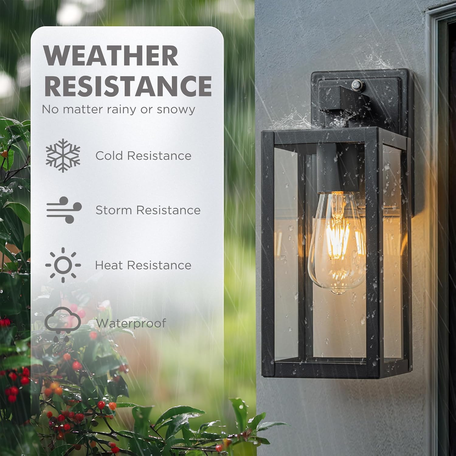 FTL Dusk Till Dawn Outdoor Wall Lights, E27 Wall Lantern Porch Light with Ambient Sensor, Matte Black Exterior Wall Lamp with Clear Glass, outside Sensor Wall Light Fixture for Patio, IP44 Waterproof image number 1