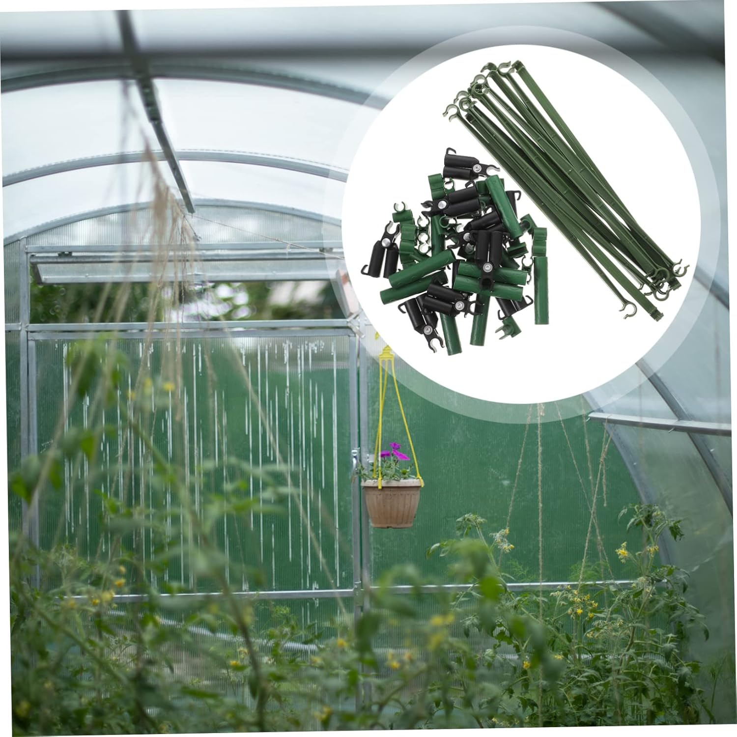 INOOMP Garden Trellis Connectors and Plastic Buckle for Plant Supports, 50Pcs Set with 11Mm Adjustable Fixing Connectors, Plastic-Coated Garden Stakes for Outdoor Trellis and Fence image number 4