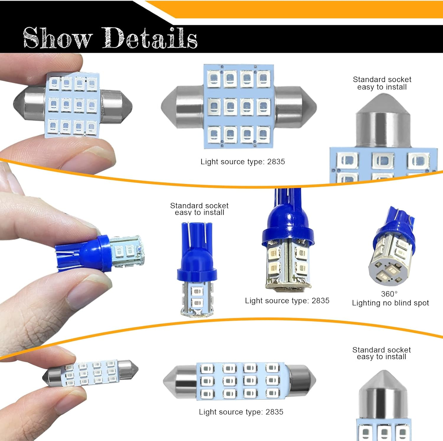 YOGEIER Car Led Bulb, Car Led Combination Set of 24 Sets, Used for Car Interior Lights, Indoor Map Dome Lights, Trunk Lights, License Lights, Etc. (Blue) image number 1