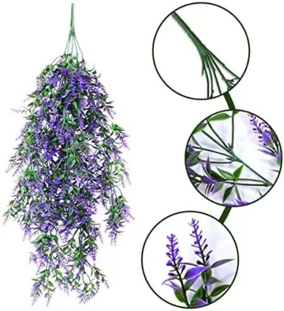 JLHOUSE AUA7002-1 2Pcs Hanging Plants Artificial Lavender UV Resistant Plants Fake Hanging Vines Hanging Flower Plastic Greenery Plants Home Garden Wedding Party Indoor Outdoors Decorations-Purple image number 3